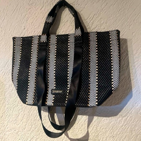 Studio F Black and White Striped Women's Large Tote Bag - Picture 5 of 7